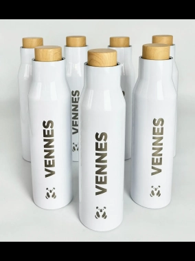 500 ml Çift Duvarlı Bambu Çevirmeli Kapaklı Paslanmaz Çelik Termos