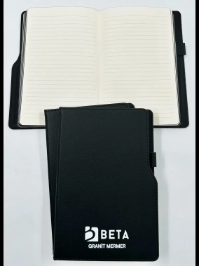 14,5 x 21 cm Termo Deri PU Sert Kapaklı Tarihsiz Defter, 224 Sayfa, 80 gr Ivory Krem Çizgili İç Kağıt, Kenar Boyalı, Kalem Tutuculu
