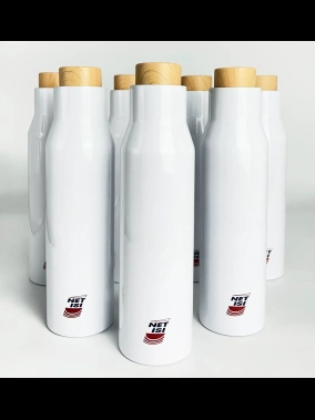 500 ml Çift Duvarlı Bambu Çevirmeli Kapaklı Paslanmaz Çelik Termos