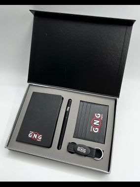 Cep Boy Defter, Metal Roller Kalem, Deri Anahtarlık & Kartlık Cüzdan Kutulu Hediye Seti