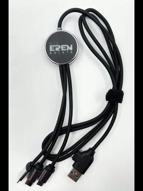 120 cm Işıklı Logolu 3'ü 1 Arada Şarj Kablosu (USB-C, Lightning, Micro USB)