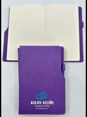 14,5 x 21 cm Termo Deri PU Sert Kapaklı Tarihsiz Defter, 224 Sayfa, 80 gr Ivory Krem Çizgili İç Kağıt, Kenar Boyalı, Kalem Tutuculu