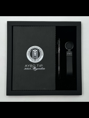 Defter, Metal Kalem & Deri Anahtarlık Kutulu Hediye Seti