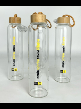 750 ml Bambu Kapaklı Borosilikat Cam Matara