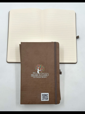13 x 21 cm Termo PU Sert Kapaklı Tarihsiz Defter 224 Sayfa 80 gr Ivory Krem İç Kağıt Çizgili Lastikli Kalem Tutuculu