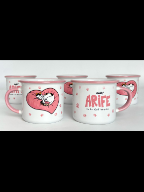 Süblimasyon Kulpu ve Ağız Çevresi Renkli Enamel Emaye Kupa - Kutulu