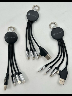 15 cm Klipsli Işıklı Logolu Anahtarlık Tipi 3’ü 1 Arada Şarj Kablosu (USB-C, Lightning, Micro USB) – Veri Aktarımlı