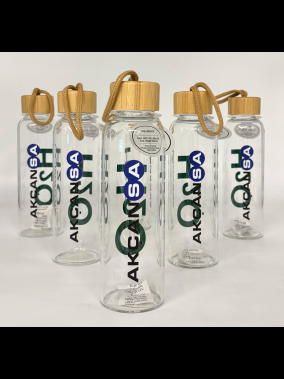 600 ml H2o Bambu Kapaklı Borosilikat Cam Matara