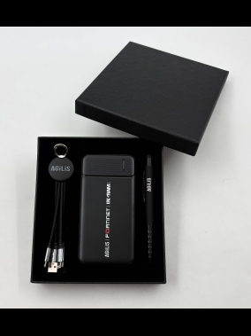 10.000 mAh Powerbank, Işıklı Kısa Şarj Kablosu & Touchpen Diamond Kalem Kutulu VIP Hediye Seti