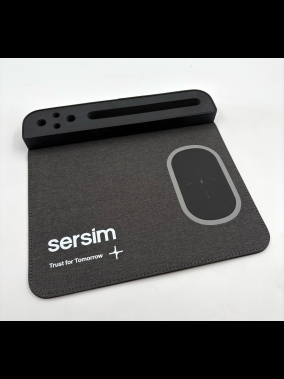 Wireless Kablosuz Şarj Özellikli Mouse Pad (PU Deri, Kalemlik ve Telefon Standlı)