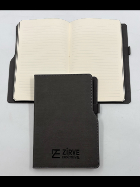 14,5 x 21 cm Termo Deri PU Sert Kapaklı Tarihsiz Defter, 224 Sayfa, 80 gr Ivory Krem Çizgili İç Kağıt, Kenar Boyalı, Kalem Tutuculu
