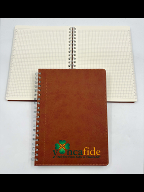 20 x 28 cm Spiralli Termo PU Sert Kapaklı Tarihsiz Defter, 240 Sayfa, 80 gr Ivory Krem Kareli İç Kağıt