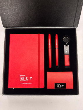 13×21 Termo Deri Defter, Metal Roller & Tükenmez Kalem, Deri Kartvizitlik & Deri Anahtarlık 5’li VIP Kutulu Hediye Seti