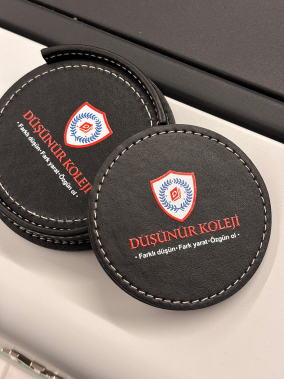 4 Adet Yuvarlak Deri Bardak Altlığı