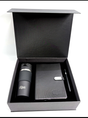 Kapaklı Metal Kalem, Termo Deri Defter & 400 ml Termos Bardak Kutulu VIP Hediye Seti