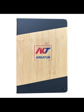 14,2 x 21 cm Bambu Dokulu Sert Kapaklı Defter 192 Sayfa 70 gr Ivory Krem Çizgili İç Kağıt