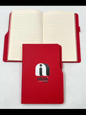 14,5 x 21 cm Termo PU Sert Kapaklı Tarihsiz Defter 160 Sayfa 70 gr Krem İç Kağıt Çizgili Renkli Kenarlı Kalem Tutuculu