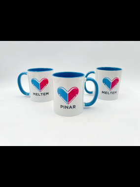 Süblimasyon Porselen Kulpu ve İçi Renkli Kupa - Kutulu