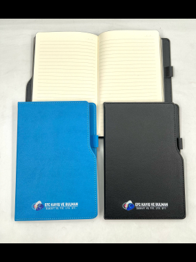 14,5 x 21 cm Termo Deri PU Sert Kapaklı Tarihsiz Defter, 224 Sayfa, 80 gr Ivory Krem Çizgili İç Kağıt, Kenar Boyalı, Kalem Tutuculu