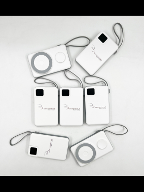 S-link M120 10000mAh Type-C PD20W Hızlı Şarj+QC 3.0 18W Şarj Kablosuz Wireless ve Magsafe 15W Şarj Dahili Type-C+Lightning Uyumlu Kablolu Dijital Ekranlı Taşınabilir Powerbank