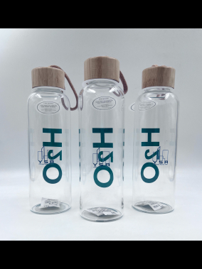 600 ml H2o Bambu Kapaklı Borosilikat Cam Matara