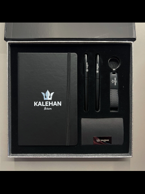 13×21 Termo Deri Defter, Metal Roller & Tükenmez Kalem, Deri Kartvizitlik & Deri Anahtarlık 5’li VIP Kutulu Hediye Seti