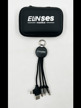 EVA Çantalı Işıklı Logolu 15 cm Anahtarlık Tipi 3’ü 1 Arada Şarj Kablosu (USB-C, Lightning, Micro USB) – Veri Aktarımlı